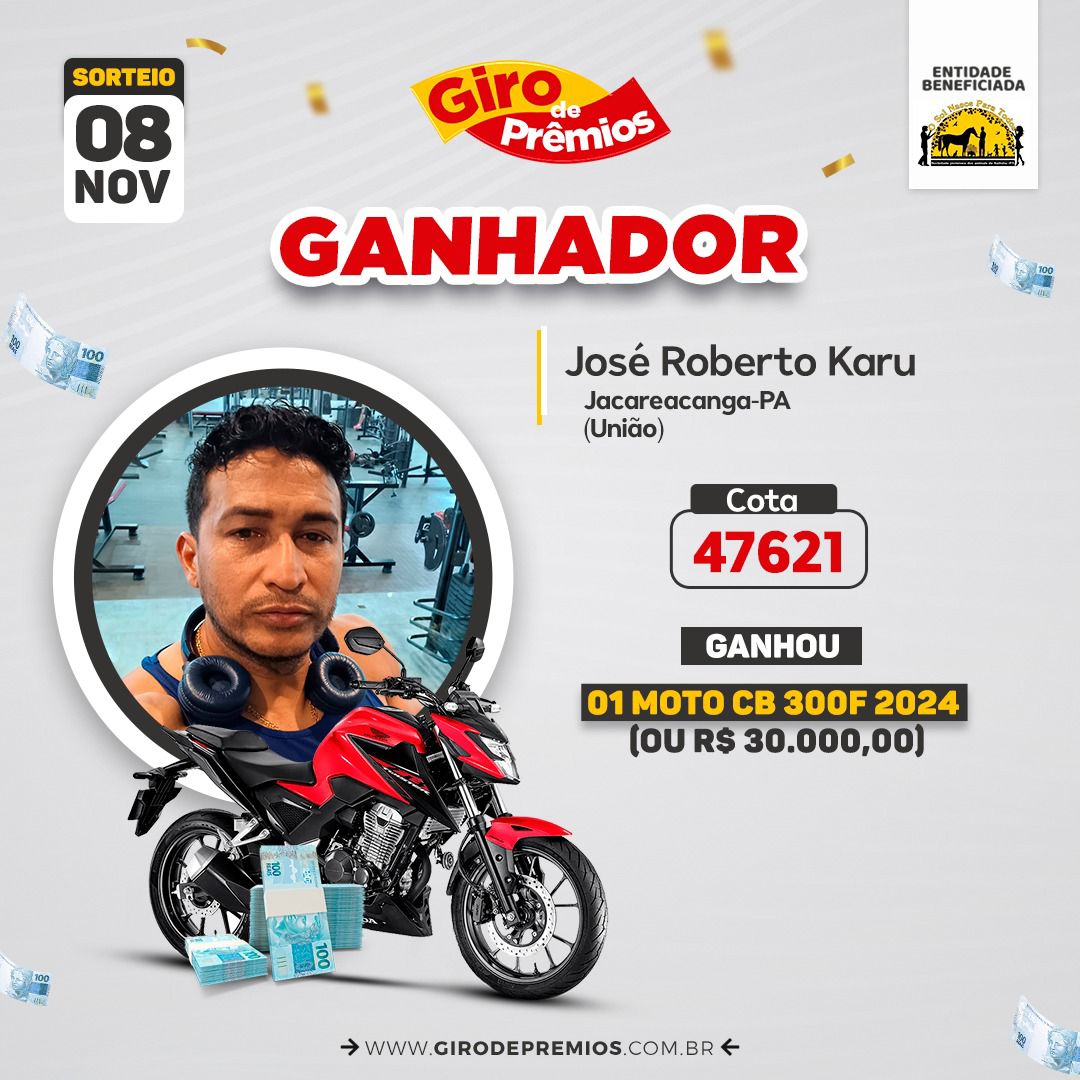 Concorra a 01 CB 300 2024 0km ou R$ 30 mil + R$ 10.000,00