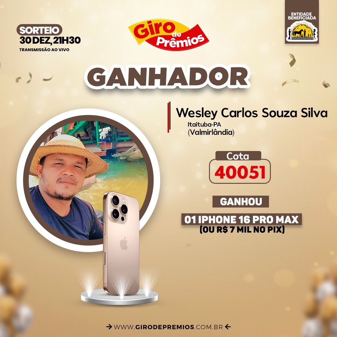 Concorra a 3 iPhones 16 Pro Max + R$ 10.000,00