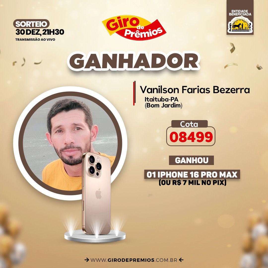 Concorra a 3 iPhones 16 Pro Max + R$ 10.000,00